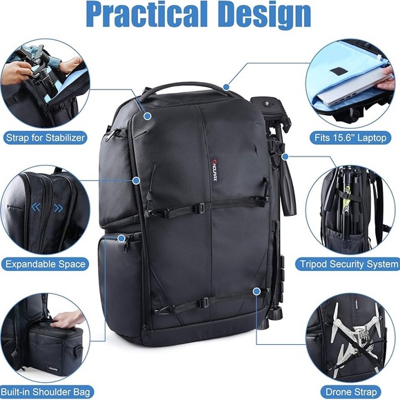 NIB Endurax Large Camera Backpack Waterproof Compatible Canon Nikon Photographer - Picture 8 of 10